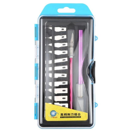 WLXY 14-in-1 Non-Slip Handle Engraving Cutter for DIY Projects — aluminum non-slip handle kit with 14 blades in plastic storage case