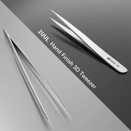 2UUL Hand Polished 3D Tweezer for Precision Crafts and Electronics - stainless steel anti-magnetic tweezer for circuit board assembly and fine jewelry