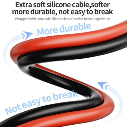 QianLi Silicone Charging Cable for iPhone 11 to 14 Series showing extra-soft red and black silicone jacket, flexible and durable, not easy to break
