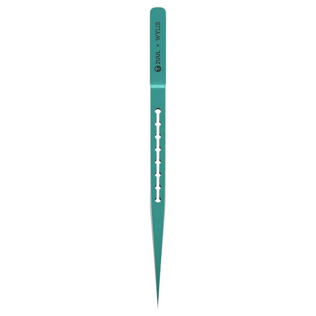 2UUL & Wylie Titanium Straight Tip Tweezers for Precision Work shown in teal titanium with fine pointed tips for electronics and microscopy