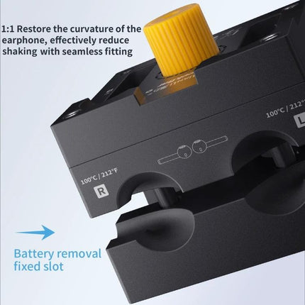 Qianli Earpods Repair and Removal Clamp for AirPods 1/2 and Pro - close-up showing battery removal fixed slot and 360-degree rotation knob for secure grip