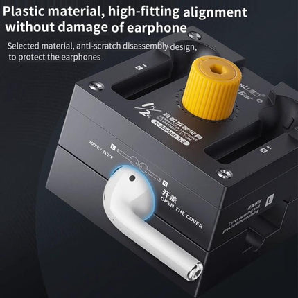 Qianli Earpods Repair and Removal Clamp for AirPods 1/2 and Pro - plastic high-fit alignment clamp holding an AirPod for repair, 360° rotation