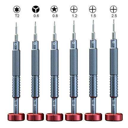Mechanic & Xili 6-in-1 Magnetic Screwdriver Set for Phone Repairs showing six precision bits T2 0.6 0.8 1.2 1.5 2.5 and magnetic handles