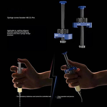 Mijing HB21 Pro Aluminum Alloy Oil Injector for Welding showing blue aluminum syringe screw booster for precise oil application