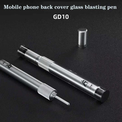 Mijing iRepair GD10 Pen for Safe Phone Back Glass Repair metal repair pen on black background, cap removed showing tip