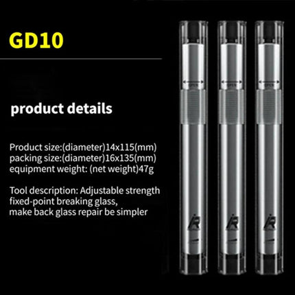 Mijing iRepair GD10 Pen for Safe Phone Back Glass Repair showing three silver pens and product details