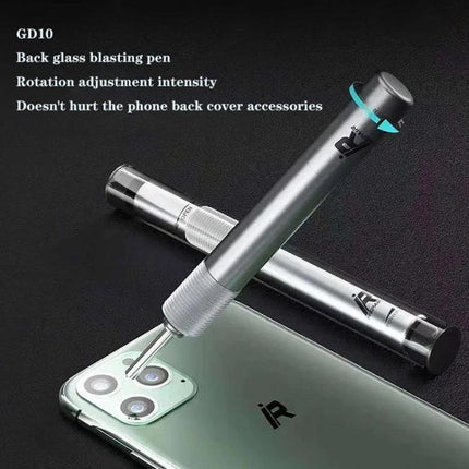 Mijing iRepair GD10 Pen for Safe Phone Back Glass Repair shown repairing cracked phone back glass with precision tool
