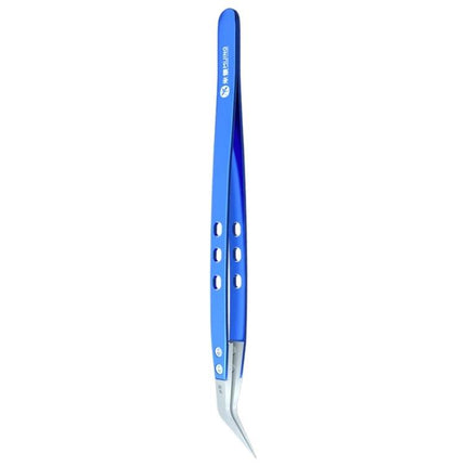 Mijing Antistatic Tweezers for Precision Electronic Repair - blue anti-static bent-tip tweezers with ergonomic grip for smartphone and circuit board work