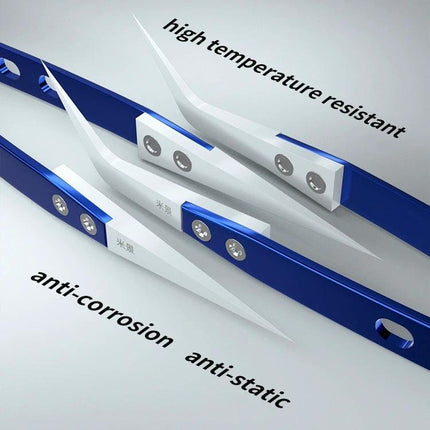 Mijing Antistatic Tweezers for Precision Electronic Repair shown with blue anti-static, anti-corrosion handles and fine high-temperature resistant tips