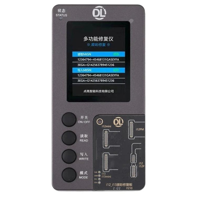 DL F210 Multifunctional Box for iPhone Color Restoration handheld device showing screen interface and control buttons