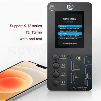 DL F210 Multifunctional Box for iPhone Color Restoration showing device screen and iPhone for color matching and repair