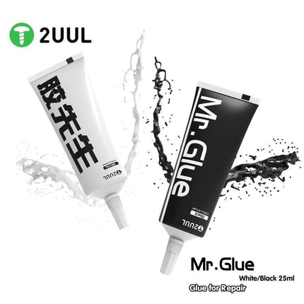 2UUL Mr Glue 25ml Adhesive for Phone and Toy Repairs tube pair (white and black) with splashing glue, for phone and toy repair
