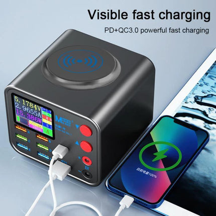 MaAnt Dianba NO.1 Wireless Multi-Port USB Charger for Devices showing wireless pad, multi USB ports, color display and phone charging