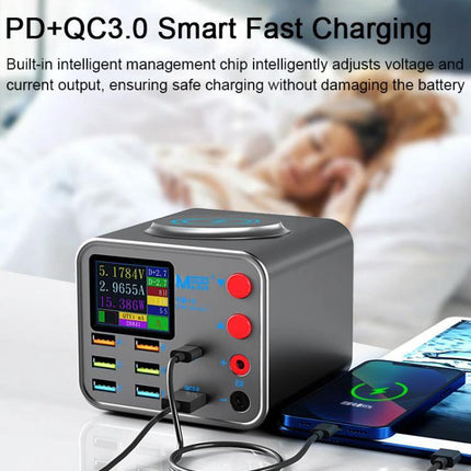 MaAnt Dianba NO.1 Wireless Multi-Port USB Charger for Devices showing multi-USB ports, wireless pad, display and phones charging