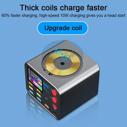 MaAnt Dianba NO.1 Wireless Multi-Port USB Charger for Devices showing upgraded thick coil wireless charging pad and front display