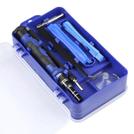 115 in 1 Screwdriver Repair Kit with Plastic Handle small blue tool set for electronics repair including handle, bits, pry tools and tweezers