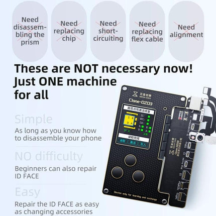 MEGA-IDEA iPhone Battery Activation and Face ID Repair Tool showing device with display and connectors for battery and Face ID maintenance