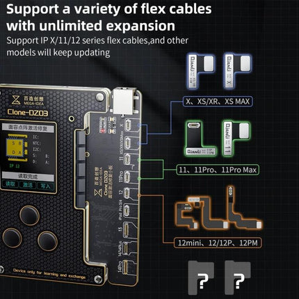 MEGA-IDEA iPhone Battery Activation and Face ID Repair Tool supporting multiple iPhone flex cables for battery and Face ID repairs