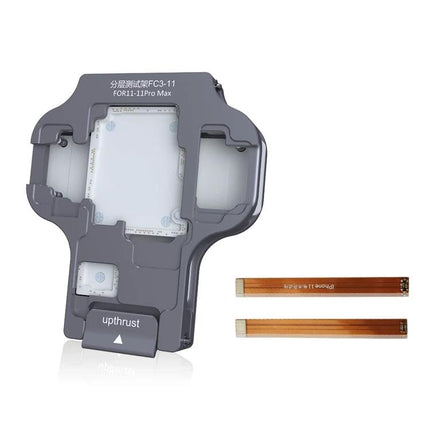 Aixun FC3-11 Mainboard Testing Fixture for iPhone 11 Series - grey fixture with flex cables for front camera dot projector testing and diagnostics
