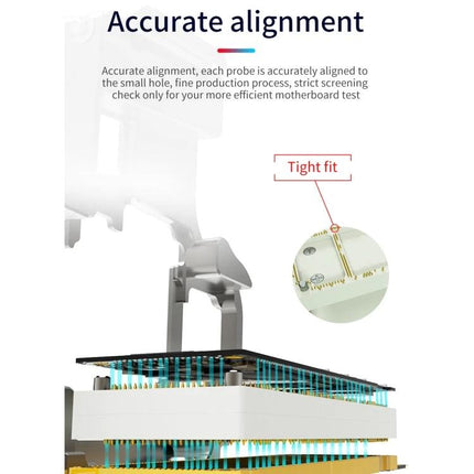 Aixun FC3-11 Mainboard Testing Fixture for iPhone 11 Series showing accurate alignment and tight fit of probes for motherboard testing