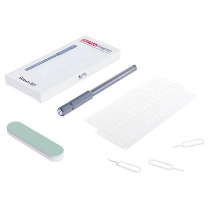 QIANLI 009 Plus Multi-Function Blade Set for Precision Repairs showing metal handle, blade strips, SIM ejectors and box on white background