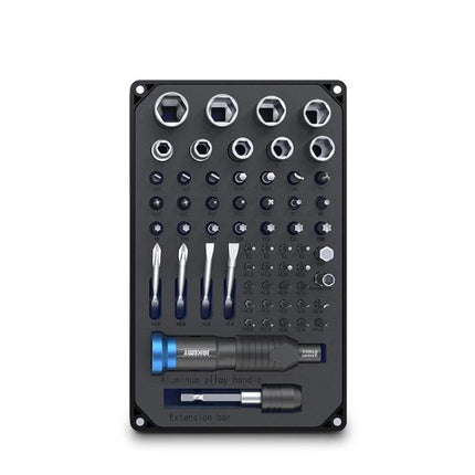 JAKEMY 60-in-1 Precision Screwdriver Set for Phone Repairs – compact organized bit tray with aluminum handle and extension bar