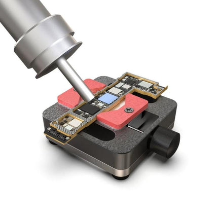 Pre-Cut Thermal Silicone Pads for Electronics Repair, 100 Pack - red thermal pads applied to smartphone circuit board during repair