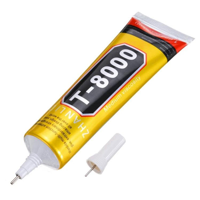 50ml T-8000 Multi-Function Adhesive for Crafts and Repairs tube on white background showing nozzle and cap