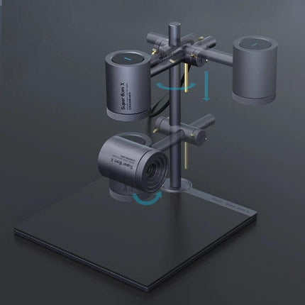 Qianli Super Cam X Thermal Imager for Electronics Repair mounted on adjustable stand showing multiple camera angles and USB connection for PCB diagnostics