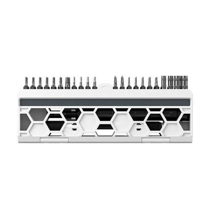 Jakemy 47-in-1 Precision Magnetic Screwdriver Set for Repairs – compact white case with lined chrome vanadium bits and magnetic tips