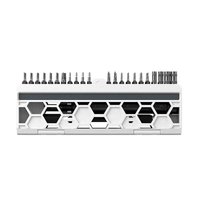 Jakemy 47-in-1 Precision Magnetic Screwdriver Set for Repairs – compact white case with lined chrome vanadium bits and magnetic tips
