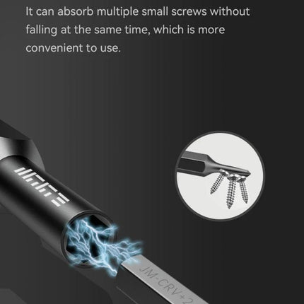 Jakemy 47-in-1 Precision Magnetic Screwdriver Set for Repairs showing magnetic tip holding multiple small screws for gadget repair