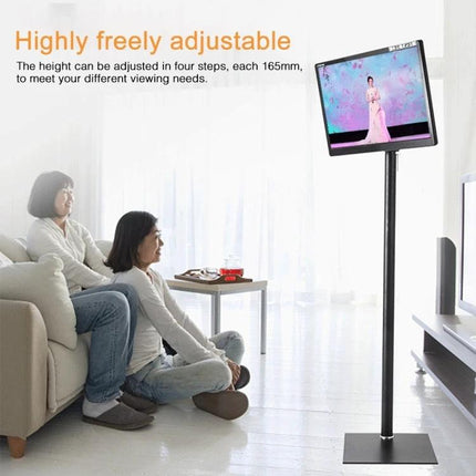 Height Adjustable TV Floor Stand with 360 Degree Rotation for TVs showing living room setup with adjustable height and 360° screen rotation