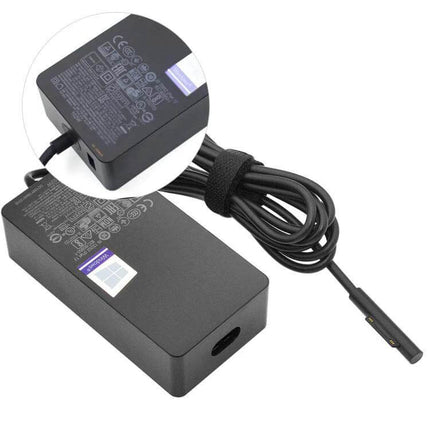 Microsoft Power Adapter for Surface Book Laptop Charging - black magnetic charger with coiled cable and connector
