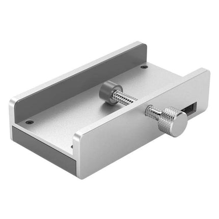 ORICO Clip-Type USB 3.0 Hub with 2 Ports and SD Card Reader clipped onto monitor edge, aluminum finish, SD card slot visible