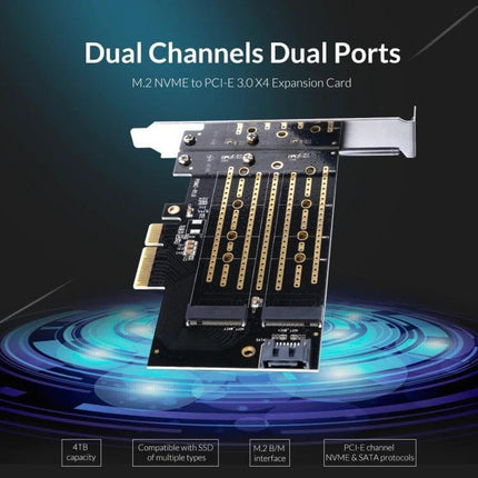 Orico PDM2 Adapter for Upgrading PC Storage with M.2 Drives - dual-port M.2 NVMe PCIe expansion card for desktops and laptops