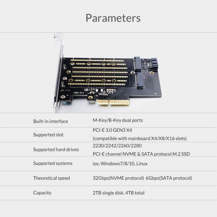 Orico PDM2 Adapter for Upgrading PC Storage with M.2 Drives - dual M-Key/B-Key PCIe M.2 SSD adapter for NVMe & SATA expansion