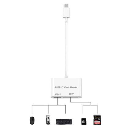 Compact Card Reader for Daily Data Transfers on the Go — white Type-C card reader with SD/TF and USB ports for laptop, phone, mouse and keyboard