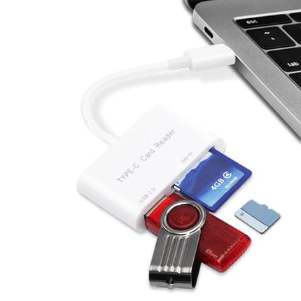 Compact Card Reader for Daily Data Transfers on the Go plugged into laptop with SD card and USB flash drive