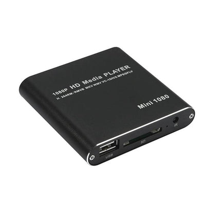 Mini Portable Media Player for USB and SD Card Playback black compact 1080p device with USB and SD card slots for travel