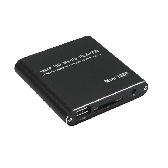 Mini Portable Media Player for USB and SD Card Playback black compact 1080p device with USB and SD card slots for travel