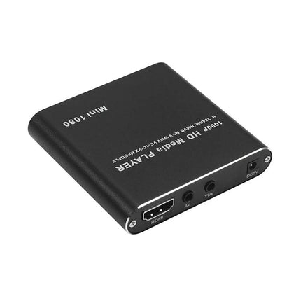 Mini Portable Media Player for USB and SD Card Playback compact black 1080p player with HDMI AV YUV ports for travel and students