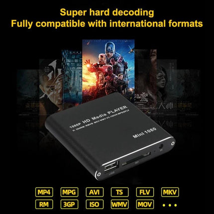Mini Portable Media Player for USB and SD Card Playback - compact 1080p media player with USB and SD slots for movies, music, photos