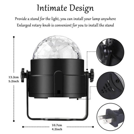 Disco Ball Party Light Sound Activated For Parties And Events compact rotating RGB dome with mounting bracket and plug, sound-activated 3W party light