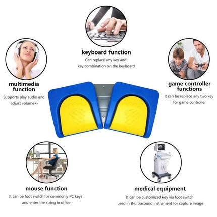 Wireless Bluetooth Foot Pedal for Hands-Free Device Control - dual blue-yellow foot switch for video editing, gaming, medical, multimedia and PC shortcuts