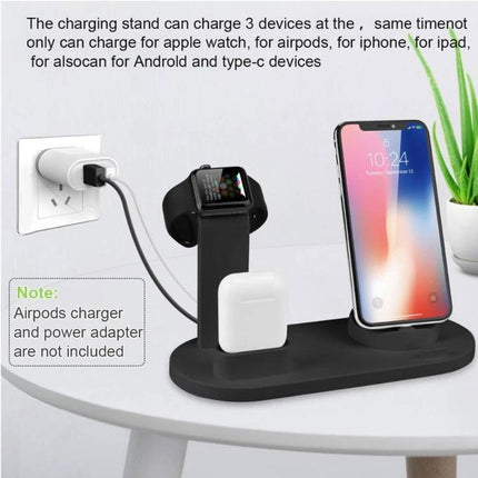 A Rotatable Charging Base for Everyday Home Device Needs - black 3-in-1 stand charging iPhone, Apple Watch, AirPods on desk