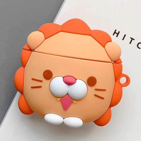 Daily Use Lion Design Protective Case for AirPods - cute orange lion silicone AirPods case protecting against dust and smudges, charge without removal