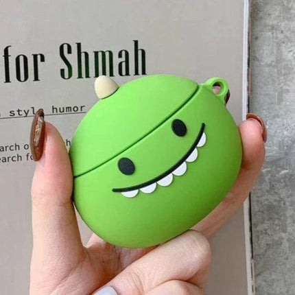 Daily Use Lion Design Protective Case for AirPods shown green smiling lion-style silicone cover held in hand, protects and allows charging