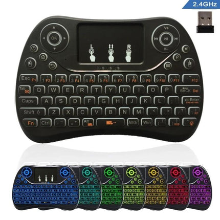 I8 Max Mini Wireless Keyboard with Touchpad and Backlit Keys - compact 2.4GHz mini keyboard with integrated touchpad and multicolor backlit keys for smart TV, PC, laptop