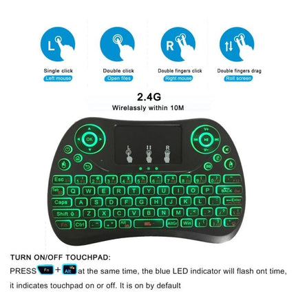 I8 Max Mini Wireless Keyboard with Touchpad and Backlit Keys compact 2.4GHz mini keyboard with touchpad and green backlit keys for TV, PC, laptop